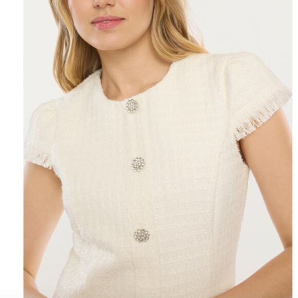 NWT Likely Collarless Riello Tweed Dress In Ivory 10 - Picture 7 of 7